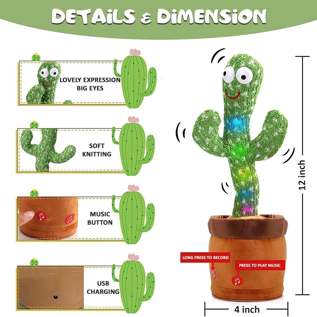 🌵 Dancing & Talking Cactus Toy – Interactive Musical Plush