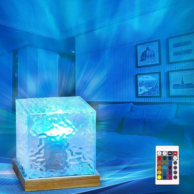 Crystal Cube Night Lamp – Water Ripple Effect, with Remote