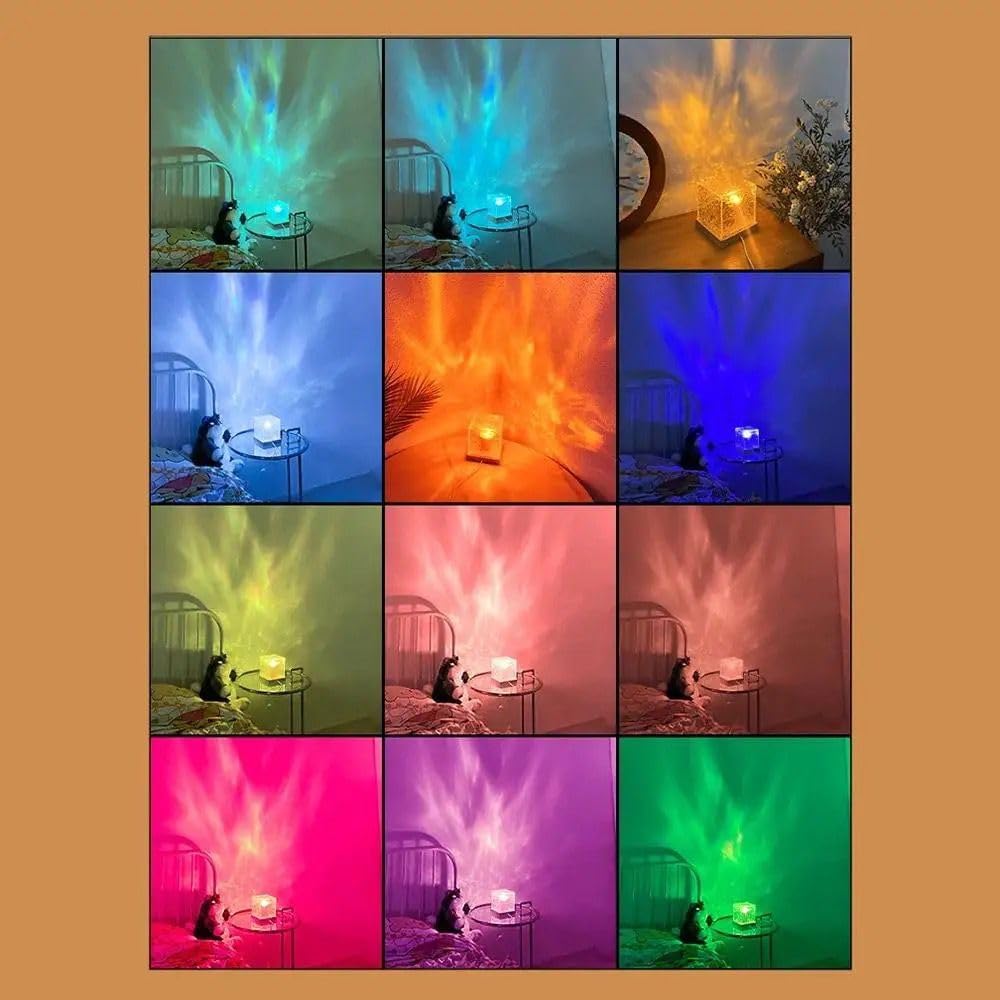 Crystal Cube Night Lamp – Water Ripple Effect, with Remote